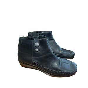 SAS Womens Jade Ankle Boots Booties Black Leather Zip Up Wedges Size 8.5 M